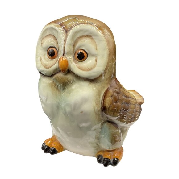 Vintage Owl Ceramic Planter Pot Brown & Cream Glossy Finish Andrea by Sadek - Picture 1 of 7
